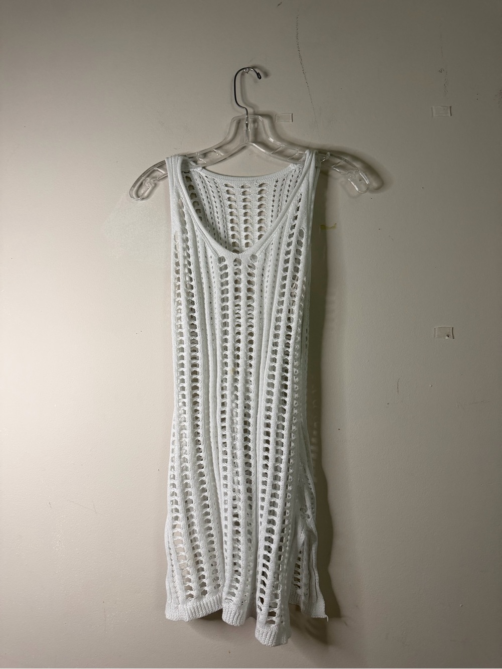 White Crochet Knit Sleeveless Dress